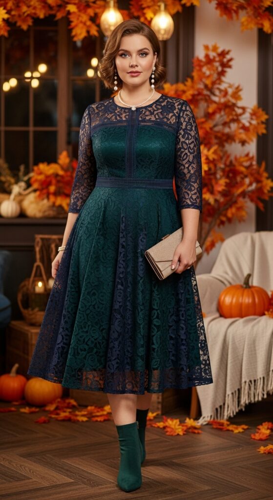 14 Plus Size Fall Birthday Outfits to Make You Feel Absolutely Radiant 9 Lace-Fit Midi Dress