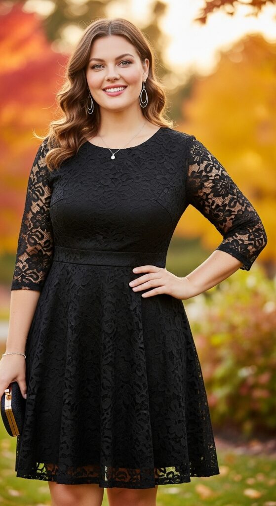 14 Plus Size Fall Going Out Outfits Curvy Women Will Love 12 Lace Fit-and-Flare Dress