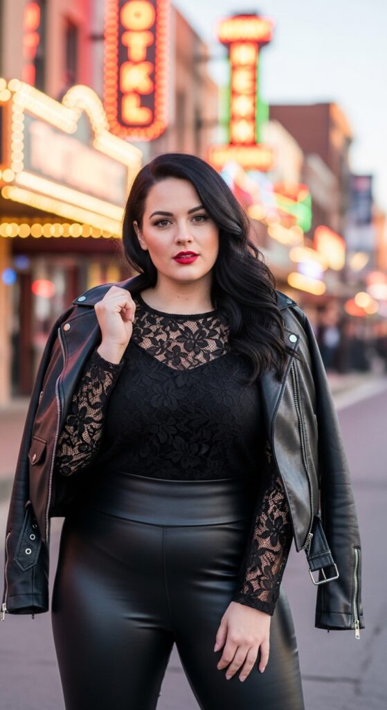 14 Plus Size Fall Nashville Outfits for an Unforgettable Trip 9 Lace & Leather Combo