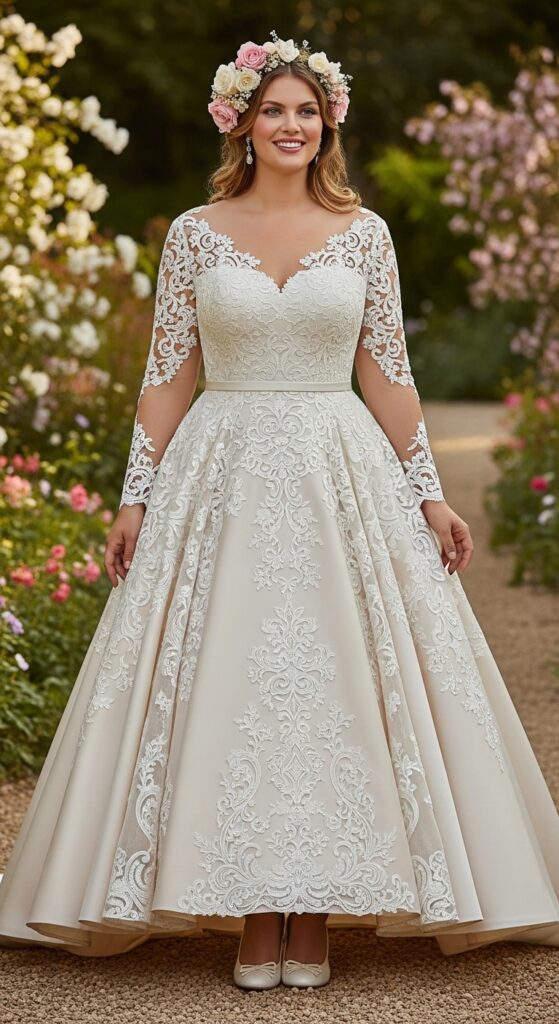 10 Stunning Plus Size Vintage Wedding Dresses for Curvy Brides 5 Lace Sleeve Ballgown
