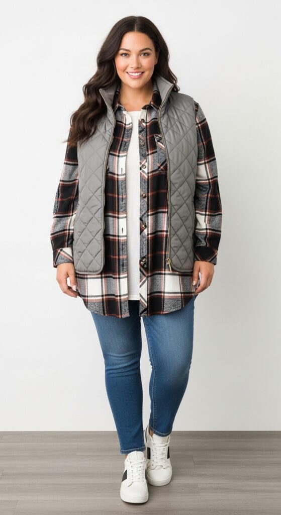 Layered Flannel and Quilted Vest
