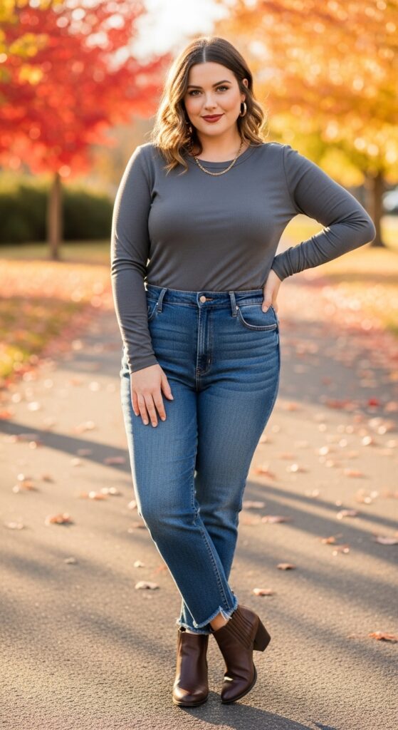 14 Plus Size Simple Fall Outfits Curvy Women Will Love 10 Long-Sleeve Tee & Everything