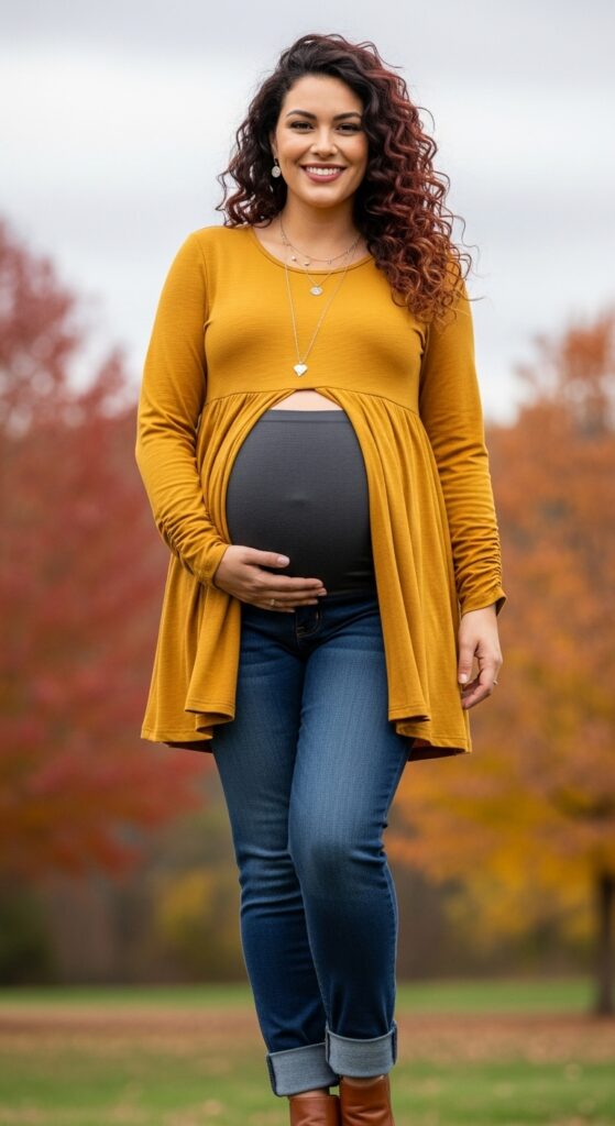 15 Plus Size Fall Maternity Outfits Curvy Women Will Love 7 Maternity Jeans & Empire Waist Top