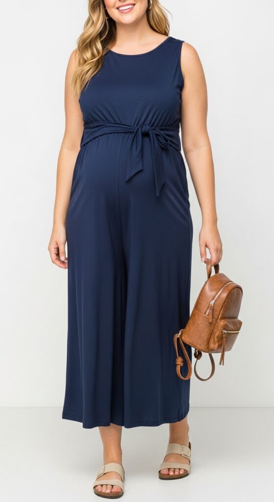 15 Stunning Plus Size Summer Pregnancy Outfits Every Curvy Mom-to-Be Will Love 7 Maternity Jumpsuit with Tie Waist