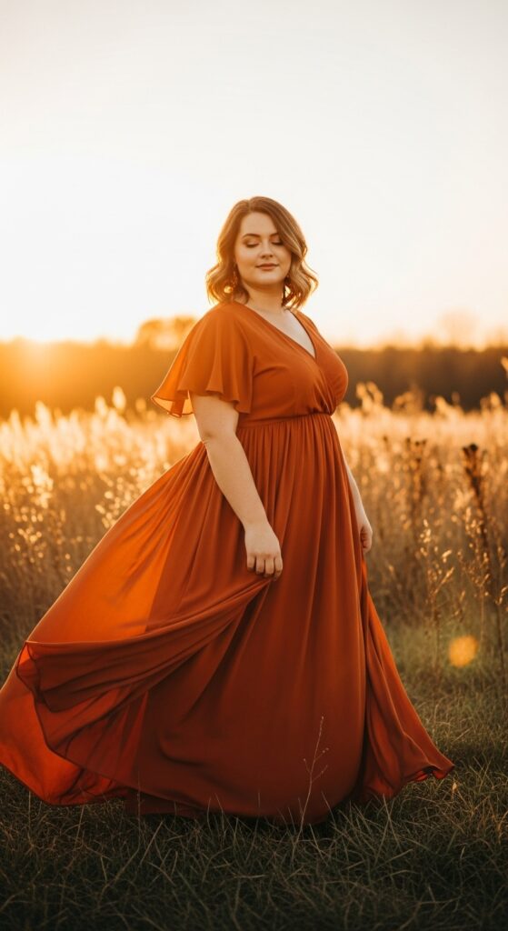 12 Plus Size Fall Photo Outfits That Make Your Curves Shine 9 Maxi Dress in Spice Tones