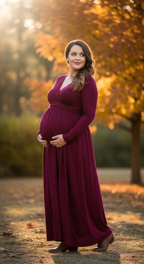 15 Plus Size Fall Maternity Outfits Curvy Women Will Love 13 Maxi Dress with Empire Waist
