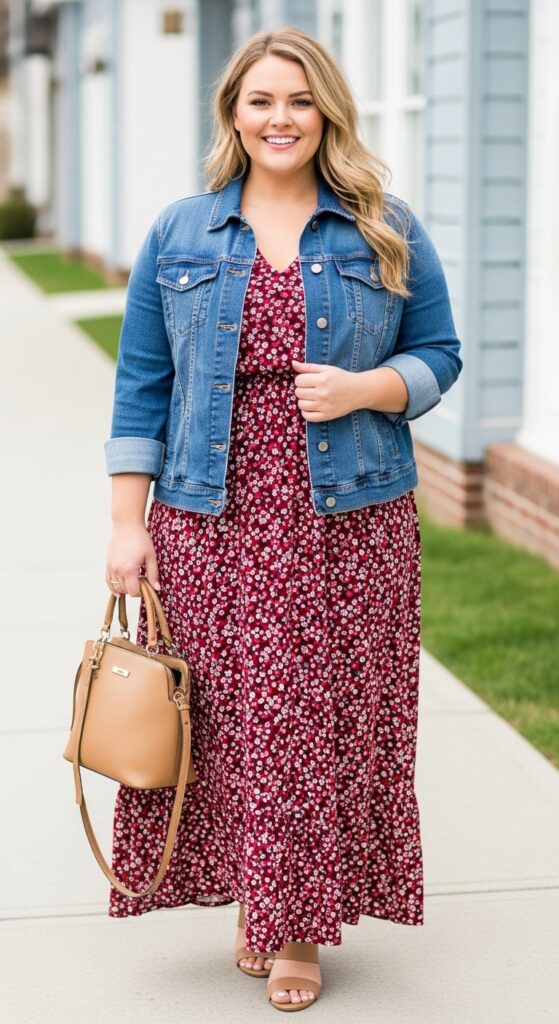 15 Stylish Plus Size Fall Outfits for Curvy Women to Rock This Season 6 Maxi Dress with a Denim Jacket