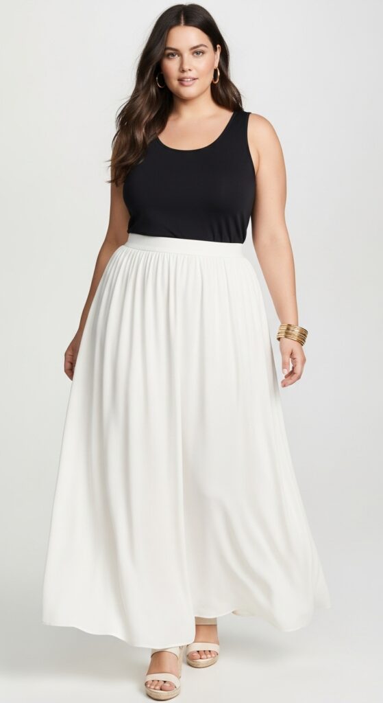 15 Stunning Plus Size Summer Party Outfits for Curvy Women You’ll Love 5 Maxi Skirt & Fitted Top Effortless Elegance