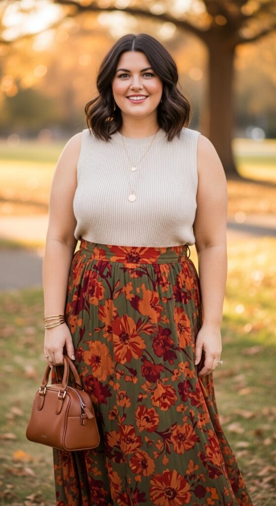 14 Plus Size Fall Transition Outfits to Master Every Temperature Swing 7 Maxi Skirt & Lightweight Sweater