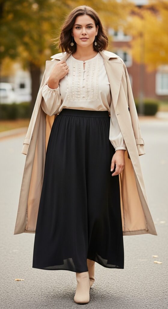 Maxi Skirt and Blouse with Long Sleeves