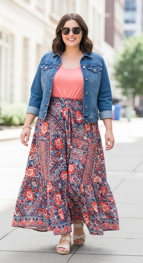 10 Chic Plus-Size Summer Work Outfits for Curvy Women 11 Maxi Skirt and Fitted Top