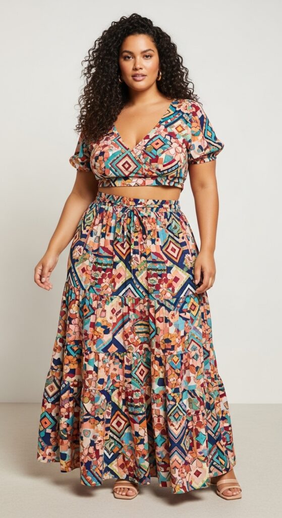 Mediterranean Vibes Tiered Maxi Skirt and Crop Top
