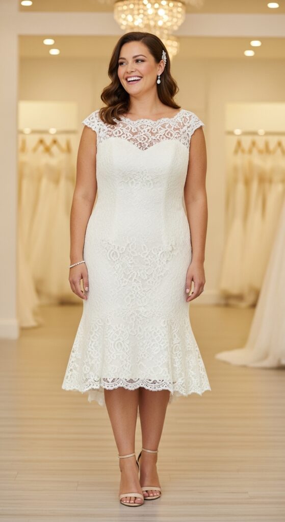 10 Stunning Plus Size Short Wedding Dresses Curvy Brides Will Love 8 Mermaid Knee-Length Dress