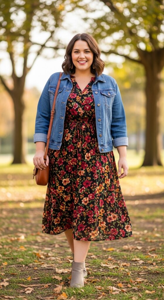 14 Plus Size Early Fall Outfits to Master the Season's First Cozy Vibes 4 Midi Dress & Denim Jacket