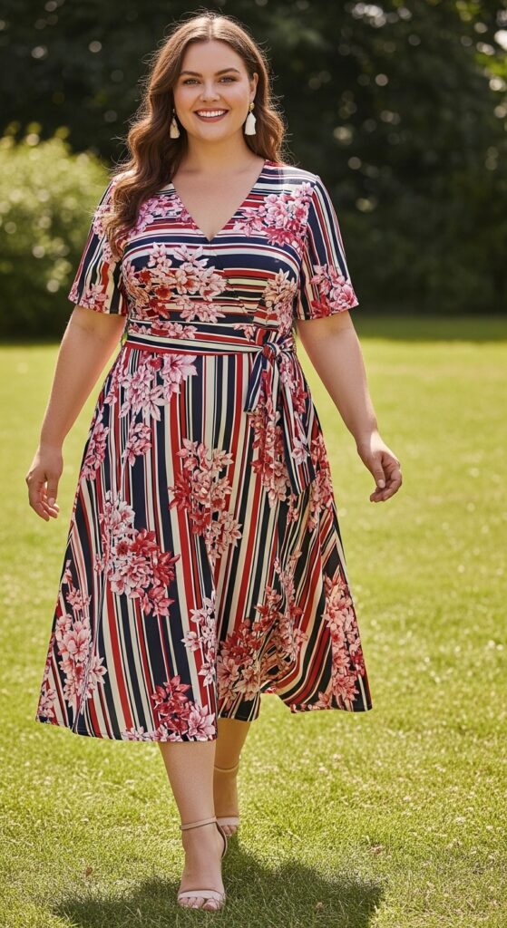 15 Stunning Plus Size Summer Party Outfits for Curvy Women You’ll Love 6 Midi Dress with Bold Prints Stand Out with Confidence