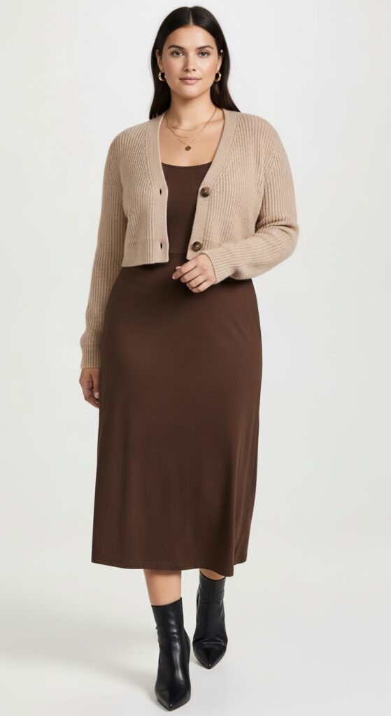 12 Plus Size Italian Fall Outfits That Curvy Women Love 17 Midi Dress with Cropped Cardigan