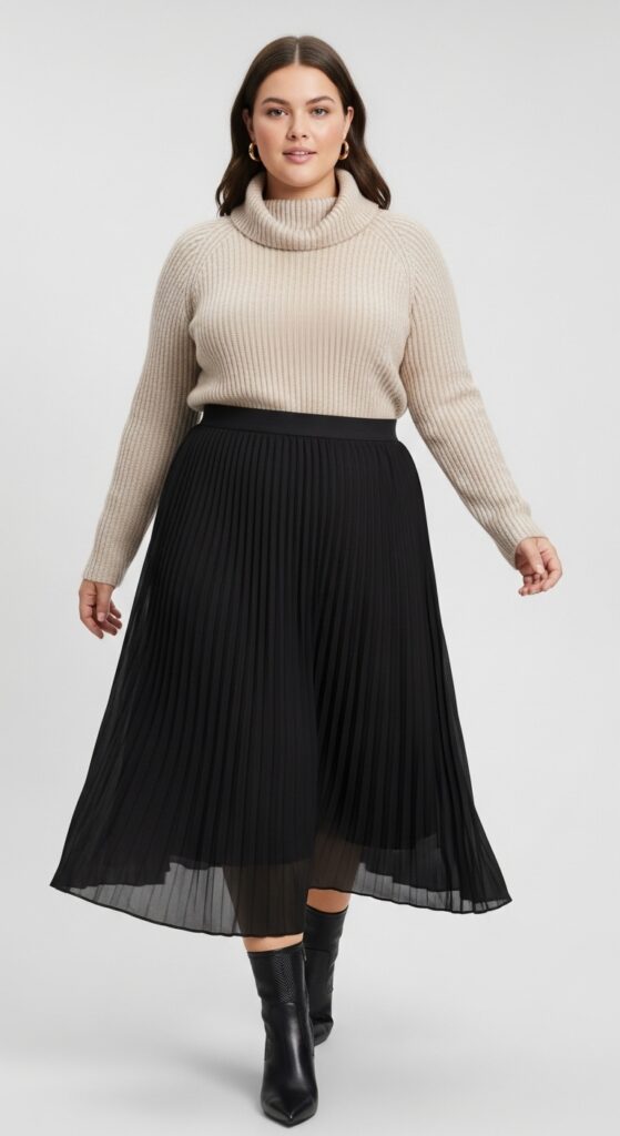 15 Stylish Plus Size Fall Outfits for Curvy Women to Rock This Season 5 Midi Skirt & Turtleneck Sweater