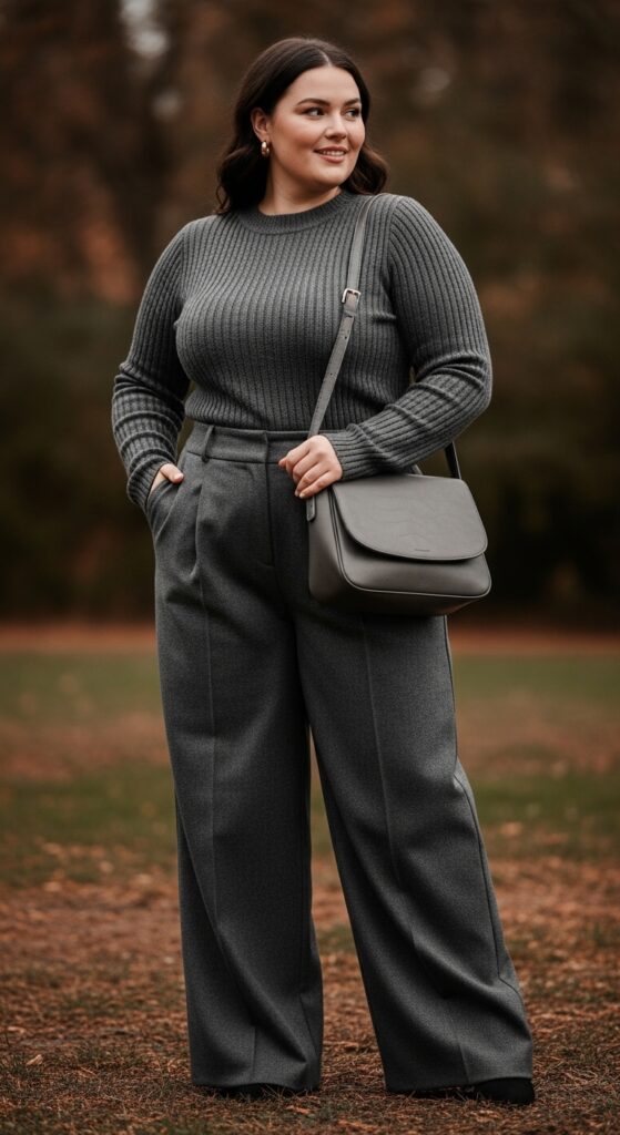 15 Plus Size Fall Inspiration Outfits to Ignite Your Style Confidence 9 Monochromatic Mastery