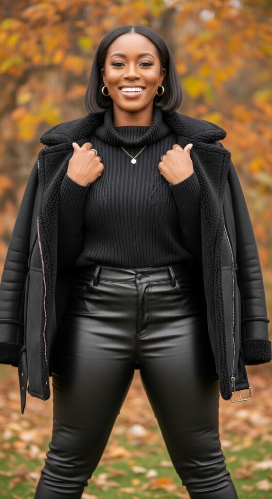 14 Plus Size Fall Outfits Celebrating Black Women’s Style Magic 5 Monochrome Majesty