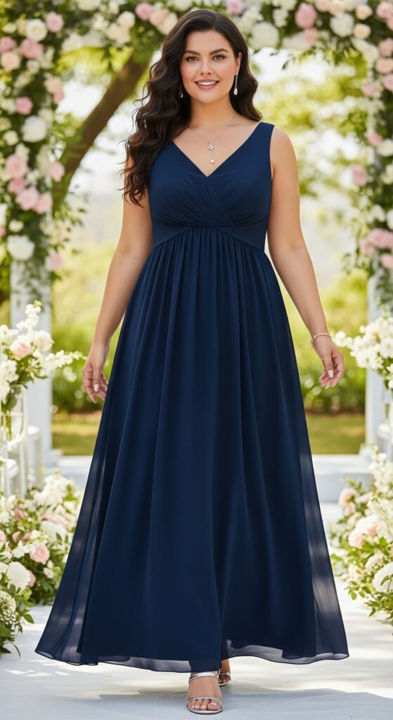Navy Blue Chiffon Maxi Dress