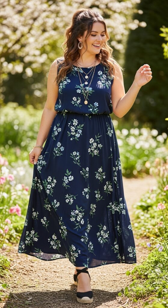 Navy Blue Floral Maxi Dress
