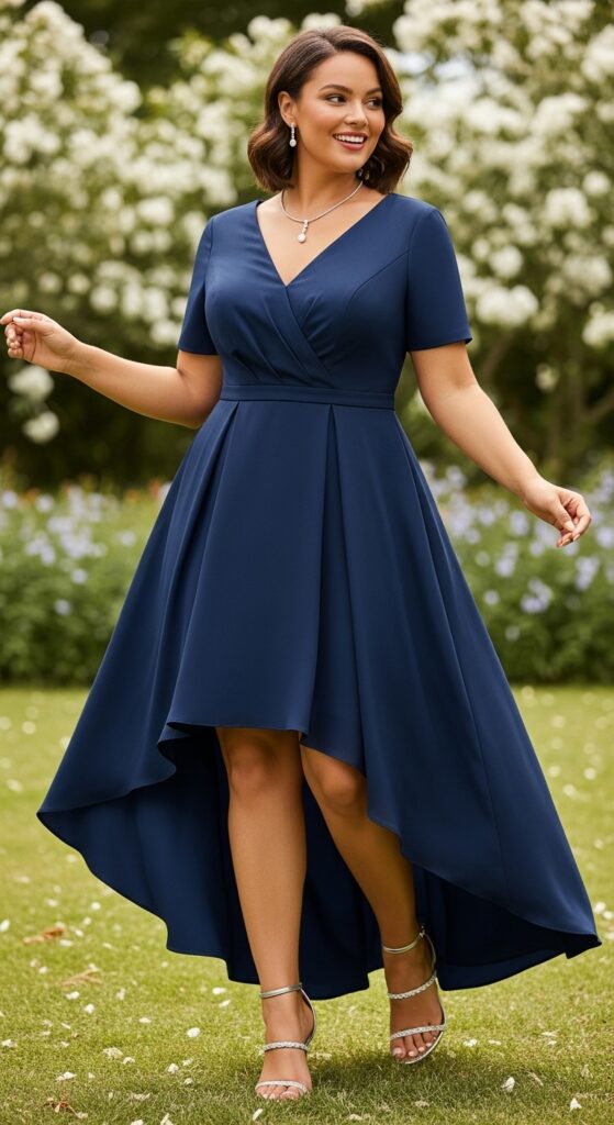 Navy Blue High-Low Hem Dress