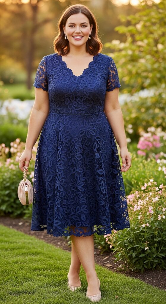 Navy Blue Lace A-Line Dress
