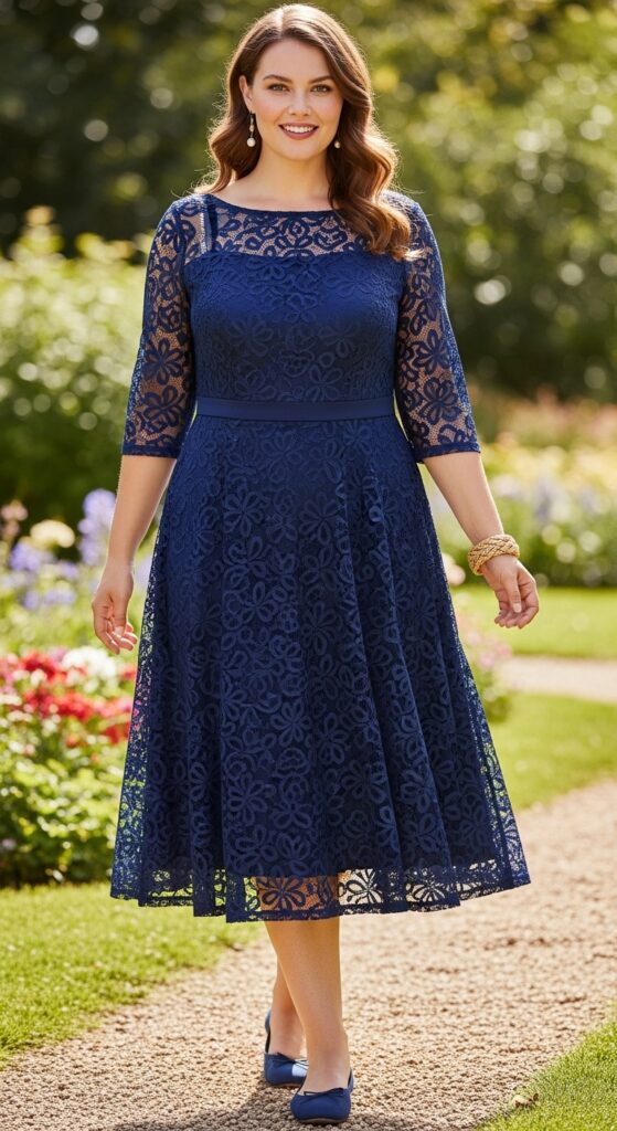 Navy Blue Lace Overlay Dress