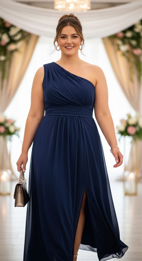 Navy Blue One-Shoulder Dress