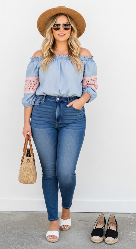 Off-Shoulder Top and Jeans
