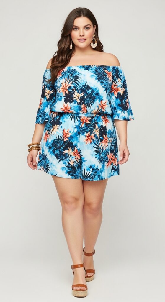 12 Stunning Plus-Size Summer Beach Outfits for a Chic Vacation Vibe 6 Off-the-Shoulder Romper