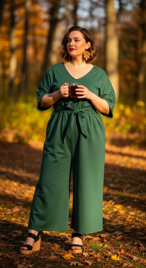 15 Plus Size Fall Aesthetic Outfits That Celebrate Your Curves & Creativity 17 Organic Cotton Jumpsuit & Clay Earrings