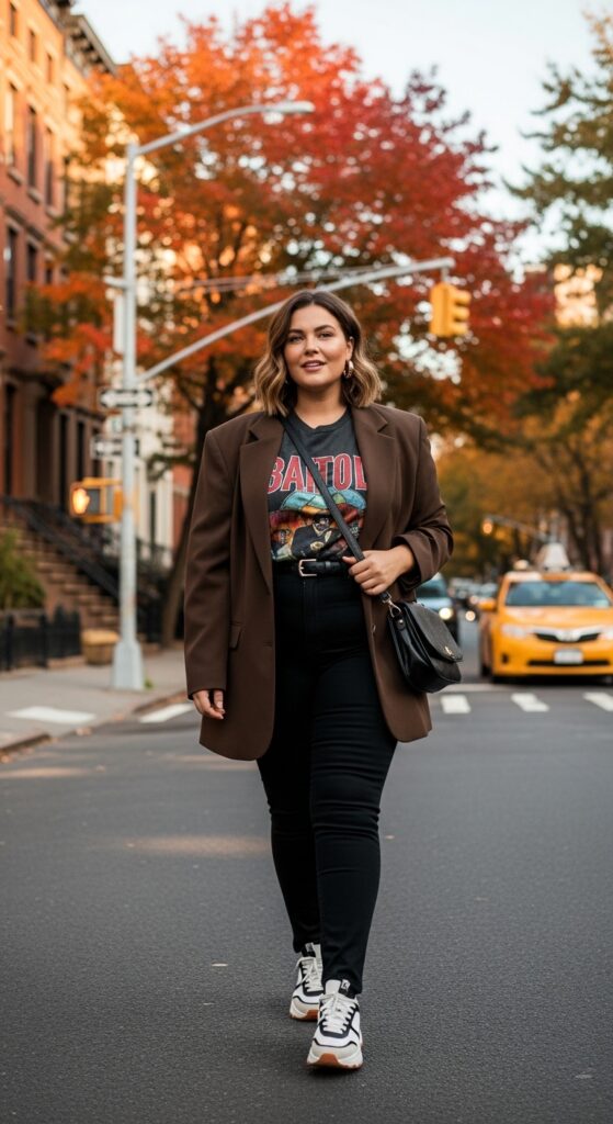 15 Plus Size New York Fall Outfits Curvy Women Will Love 5 Oversized Blazer & Graphic Tee