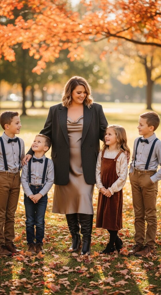 15 Plus Size Fall Family Photo Outfits That Celebrate Every Curve & Create Timeless Memories 13 Oversized Blazer + Slip Dress