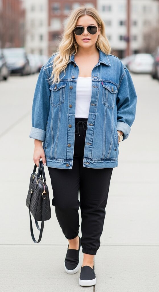 Oversized Denim Jacket & Jogger Pants Street-Chic Vibes