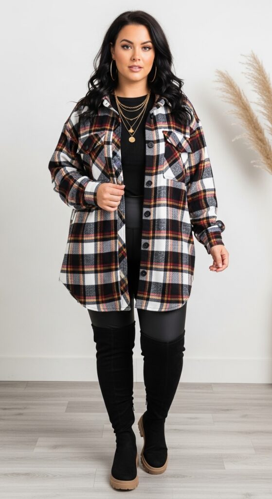 Oversized Flannel Shirt and Leggings