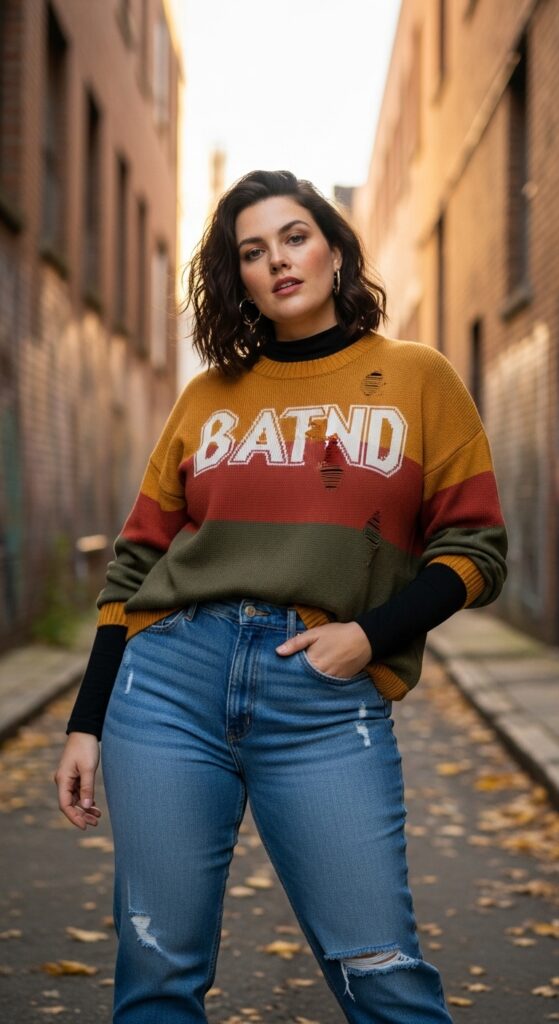 14 Plus Size Grunge Fall Outfits Curvy Women Will Love 7 Oversized Graphic Sweater