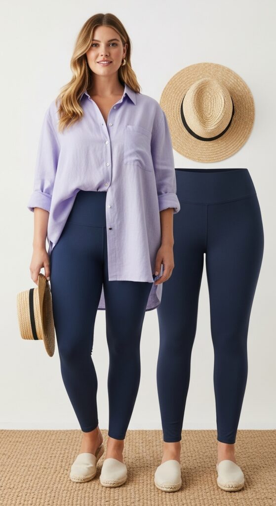 Oversized Linen Shirt and Navy Leggings