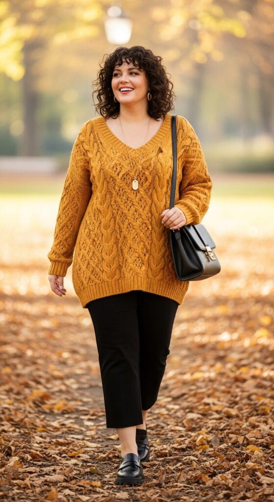 15 Stylish Plus Size Fall Outfits for Curvy Women to Rock This Season 16 Oversized Sweater & Cropped Pants