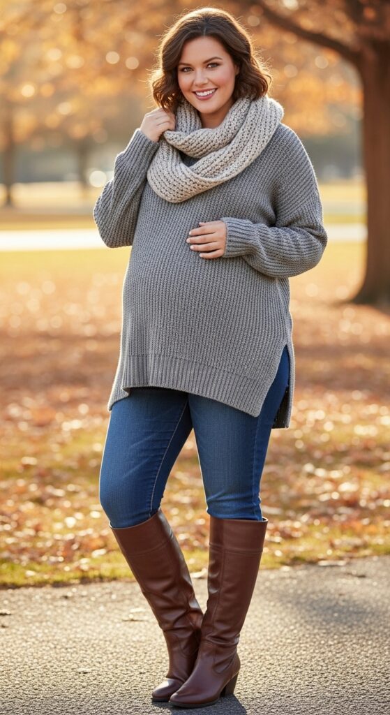 10 Stunning Plus Size Fall Outfits for Curvy Women with Big Stomach 10 Oversized Sweater and Bootcut Jeans