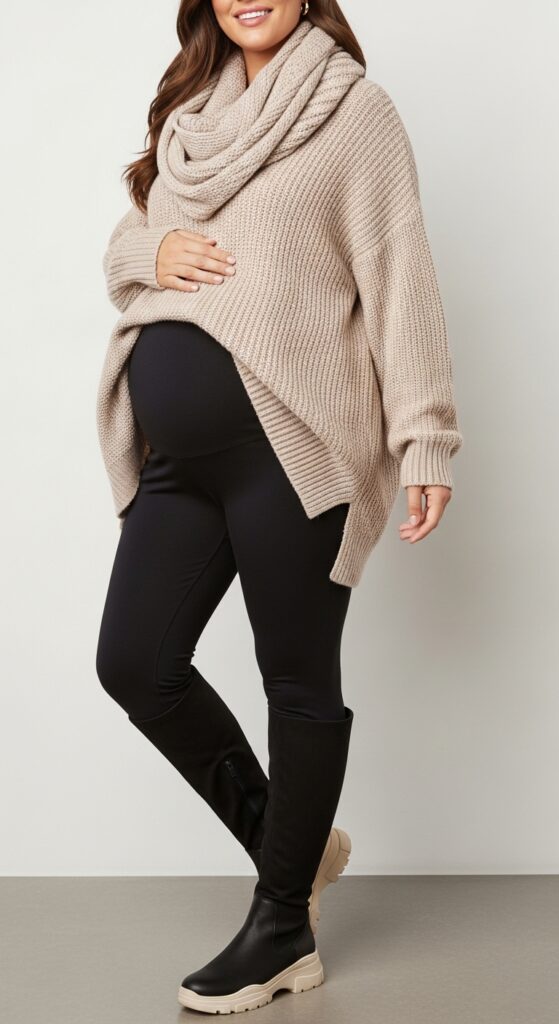 12 Plus Size Pregnant Fall Outfits That Curvy Women Love 16 Oversized Sweater and Leggings