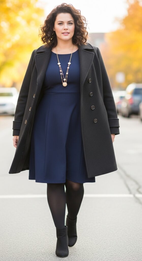 12 Plus Size Fall Professional Outfits Curvy Women Love 29 Peacoat and A-Line Dress