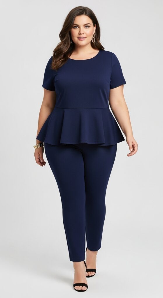 15 Stunning Plus Size Summer Party Outfits for Curvy Women You’ll Love 11 Peplum Top & Slim-Fit Pants A Polished Statement