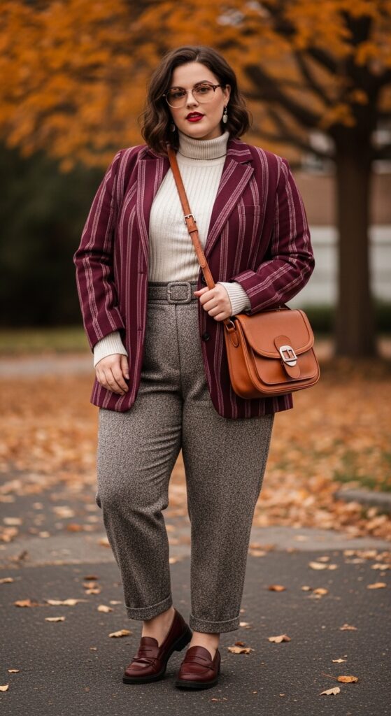 15 Plus Size Fall Aesthetic Outfits That Celebrate Your Curves & Creativity 3 Plaid Blazer + Turtleneck Duo