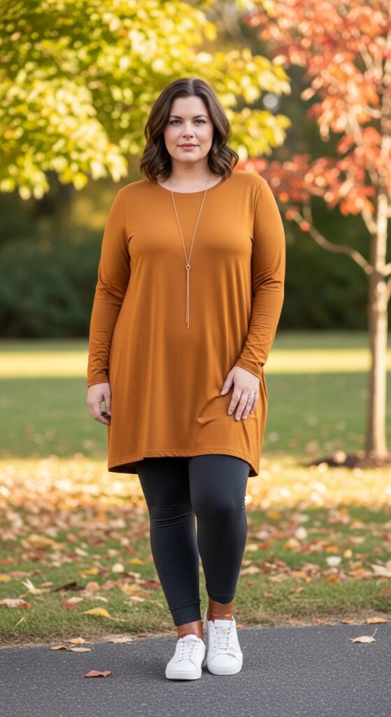 14 Plus Size Early Fall Outfits to Master the Season's First Cozy Vibes 12 Ponte Leggings & Tunic