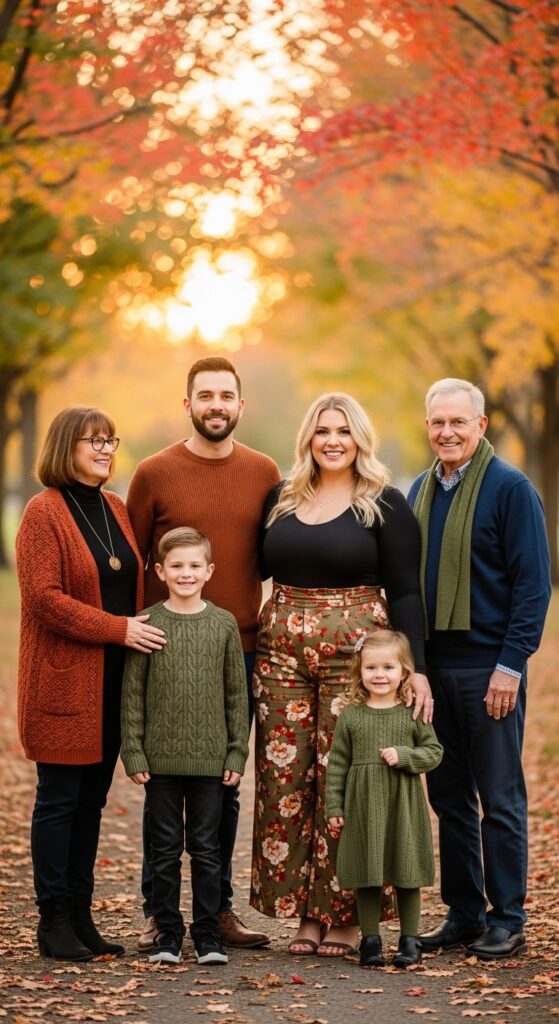 15 Plus Size Fall Family Photo Outfits That Celebrate Every Curve & Create Timeless Memories 14 Printed Palazzo Pants + Solid Bodysuit