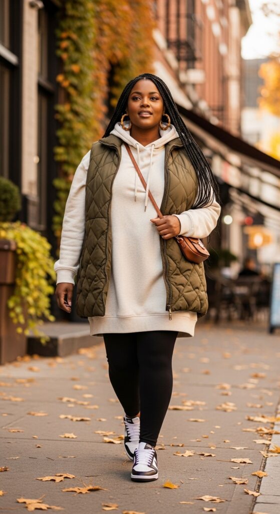 14 Plus Size Fall Outfits Celebrating Black Women’s Style Magic 16 Puffer Vest & Legging Set