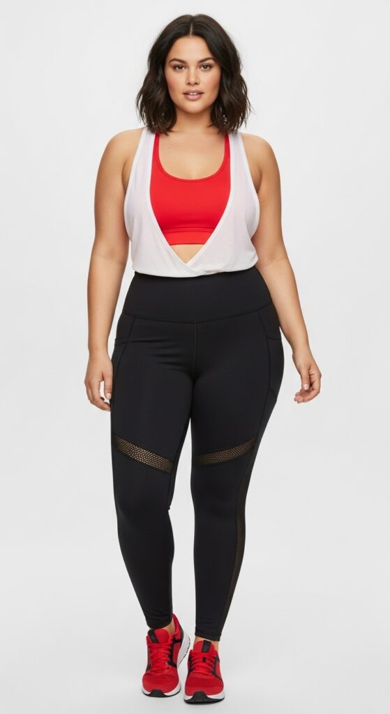 Red Sports Bra and High-Waisted Leggings