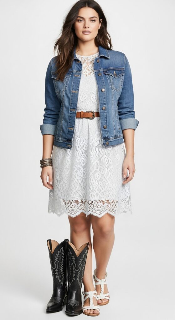14 Plus Size Boho Summer Outfits Curvy Women Will Love 11 Romantic Lace Dress with Denim Jacket