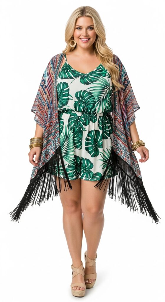Romper with Fringe Kimono
